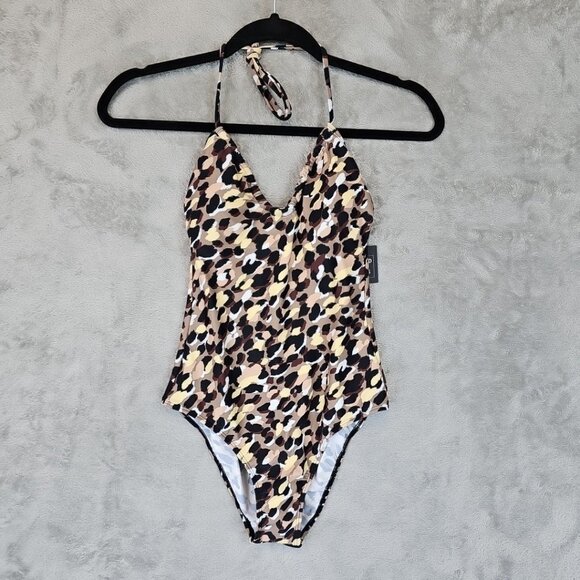 Salt & Cove Halter One Piece Swimsuit Womens Size XS Neutral Multicolor V-Neck - Picture 1 of 6